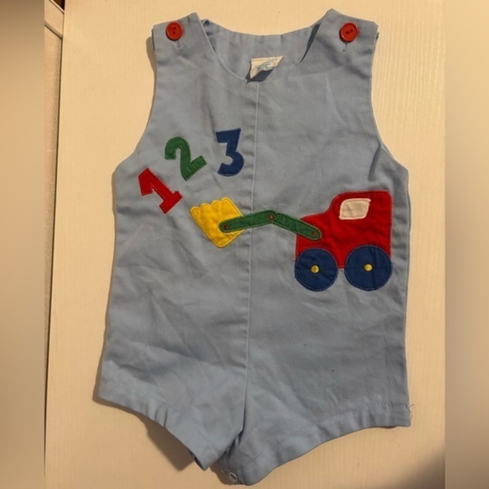 VINTAGE Boys overalls construction embroidery 12 months